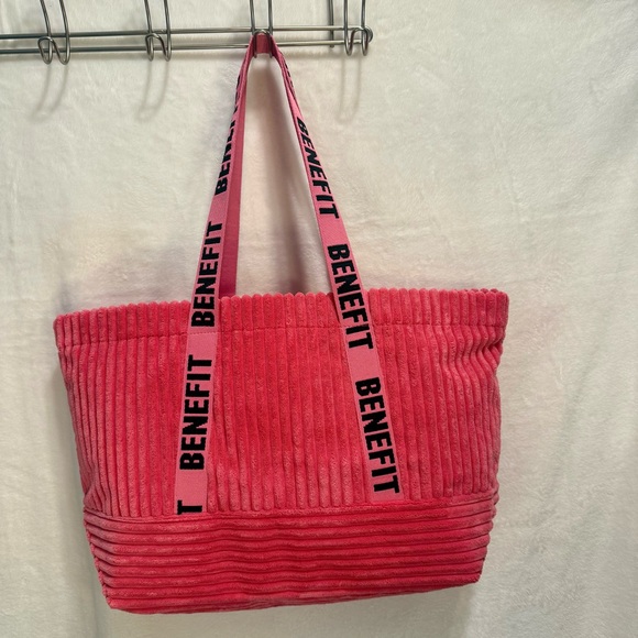 Benefit Cosmetics 2024 Limited Edition Large Pink Corduroy Tote Bag NWOT - Picture 2 of 6